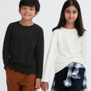 T Shirts Uniqlo Heattech Ultra Warm Crew Neck Long Sleeved Thermal Top Enfant Noir | 7950-YPKOM