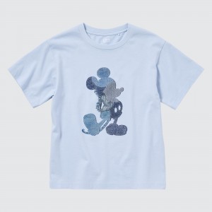 T Shirts Uniqlo Mickey Stands Ut Graphic T-Shirt Enfant Bleu Clair | 3605-KJGAZ