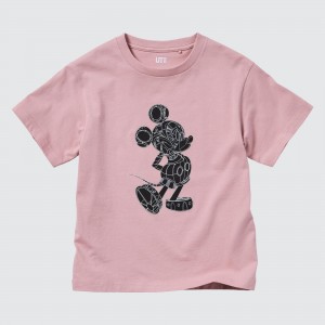 T Shirts Uniqlo Mickey Stands Ut Graphic T-Shirt Enfant Rose | 9045-PCWLX