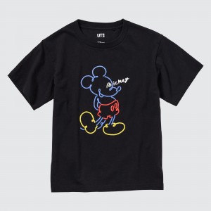 T Shirts Uniqlo Mickey Stands Ut Graphic T-Shirt Enfant Noir | 9741-DYWPI