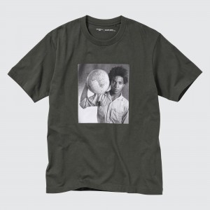 T Shirts Uniqlo Peace For All Graphic T-Shirt Jean Michel Basquiat And Christopher Makos Femme Grise Foncé | 1638-ECGMV