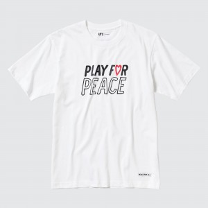 T Shirts Uniqlo Peace For All Graphic T-Shirt Kei Nishikori Femme Blanche | 1827-IOPWE