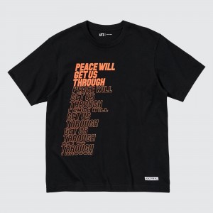 T Shirts Uniqlo Peace For All Graphic T-Shirt Shingo Kunieda Femme Noir | 4058-ZXCFY