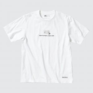 T Shirts Uniqlo Peace For All Graphic T-Shirt Haruki Murakami Femme Blanche | 0475-SMETV