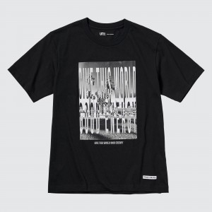 T Shirts Uniqlo Peace For All Graphic T-Shirt Kosuke Kawamura Femme Noir | 0835-AORGN