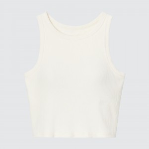 T Shirts Uniqlo Ribbed Cropped Sleeveless Bra Top Femme Blanche | 0874-MLSFK