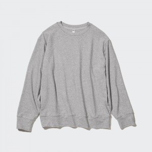 T Shirts Uniqlo Soft Fleece Crew Neck Long Sleeved T-Shirt Femme Grise | 8597-HGVTC