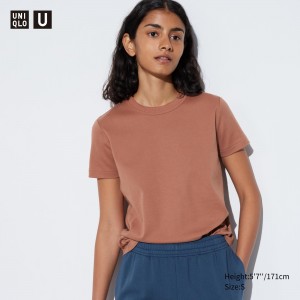 T Shirts Uniqlo Uniqlo U Crew Neck Short Sleeved T-Shirt Femme Marron | 2768-EJUNO