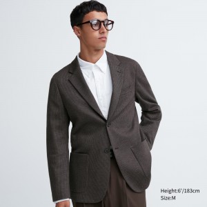 Vestes Uniqlo Comfort Patterned Blazer Jacket Homme Marron Foncé | 0385-JLOYA