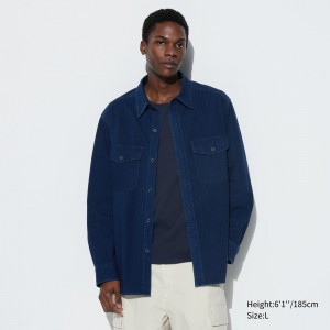 Vestes Uniqlo Denim Jersey Overshirt Homme Bleu | 0216-EBIFA
