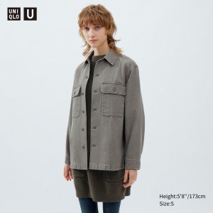 Vestes Uniqlo Denim Shirt Jacket Femme Grise | 3417-XDJPF