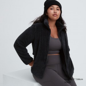 Vestes Uniqlo Fluffy Fleece Zipped Jacket Femme Noir | 2641-ZXUHI