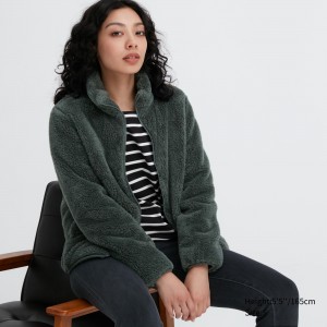 Vestes Uniqlo Fluffy Fleece Zipped Jacket Femme Vert Foncé | 2987-CGAOI