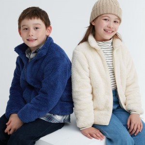 Vestes Uniqlo Fluffy Fleece Zipped Jacket Enfant Bleu | 4710-BUZOA