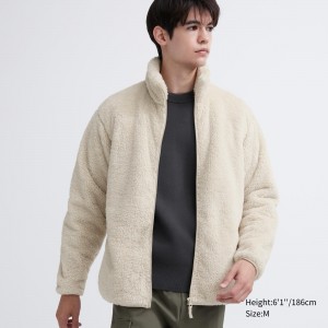 Vestes Uniqlo Fluffy Fleece Zipped Jacket Homme Blanche | 9562-PNWVL