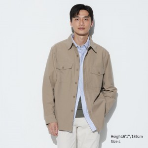 Vestes Uniqlo Jersey Overshirt Homme Beige | 2795-XKDZW
