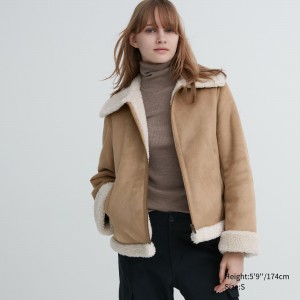 Vestes Uniqlo Pile Lined Jacket Femme Beige | 3289-ZGOXN