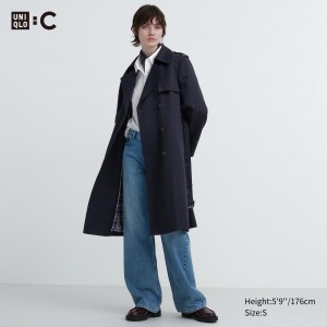 Vestes Uniqlo Trench Coat Femme Bleu Marine | 5821-AVDXC