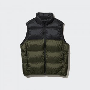Vestes Uniqlo Ultra Light Down Colour Block Vest Homme Vert Olive | 5297-SXJQG
