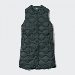 Vestes Uniqlo Ultra Light Down Long Vest Femme Vert Foncé | 4569-RLQOJ